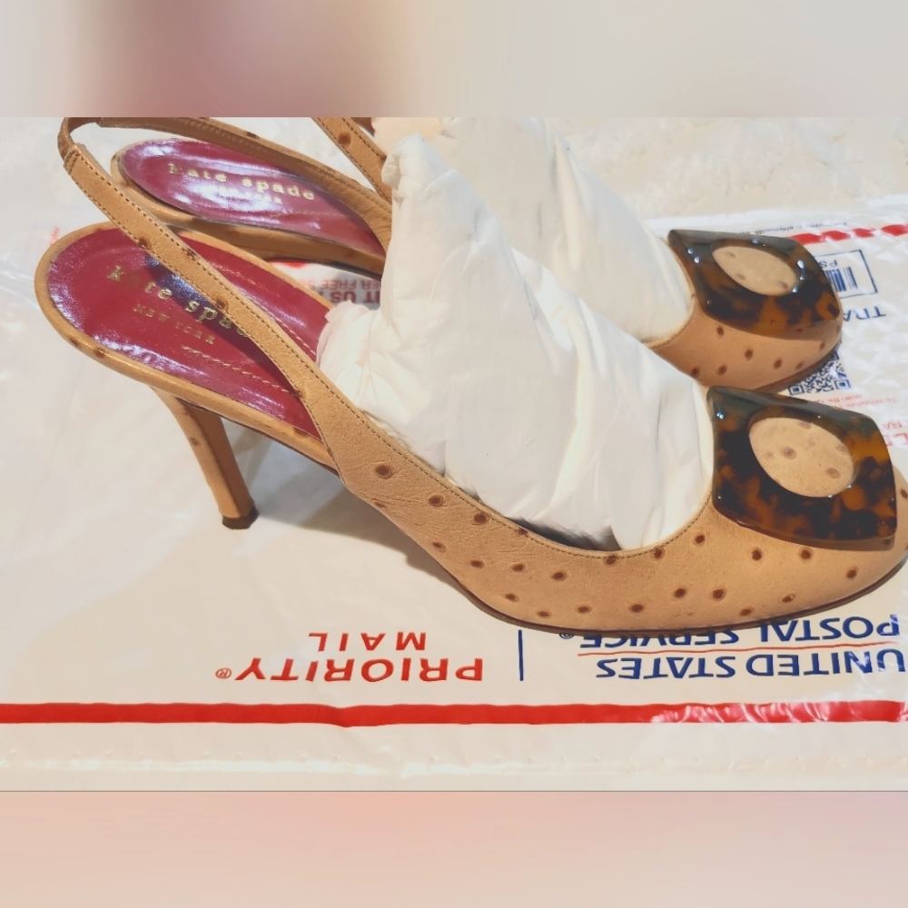 Kate Spade Vintage 9.5M Ostrich Leather Slingback 3.5" Pumps ITALY